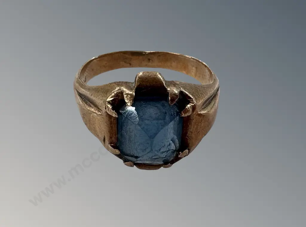 9ct Rose Gold Blue Stone Ring, Size S, TW6.7gms Image 1++