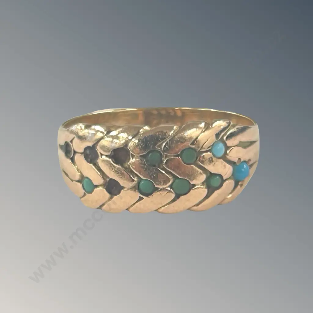 9ct Gold and Turquoise Ring (missing stones), Size P, TW3.8gms Image 1++