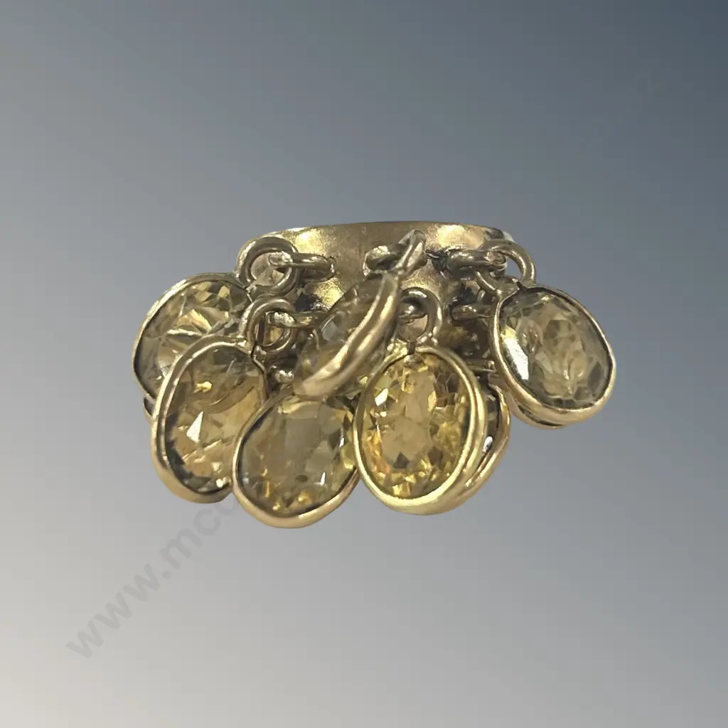 9ct Rose Gold Ring with 9 Citrines set in Collets attached with Loops, Size K, TW7.6gms Image 1++