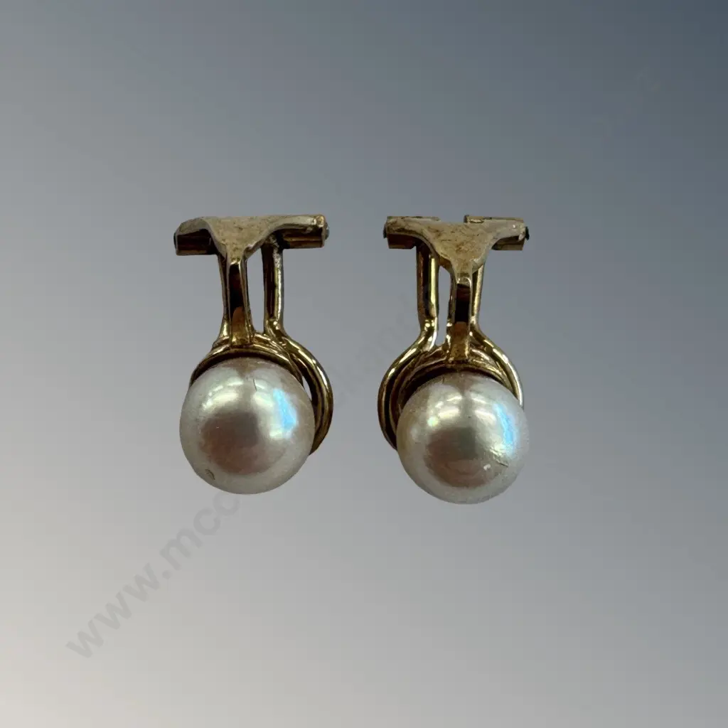 14ct Gold Clip on Pearl Earrings, Pearl Dia 6mm, TW2.7gms Image 1++