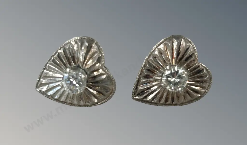 Sterling Silver Heart Shaped with Diamonds Stud Earrings, TW3.3gms Image 1++