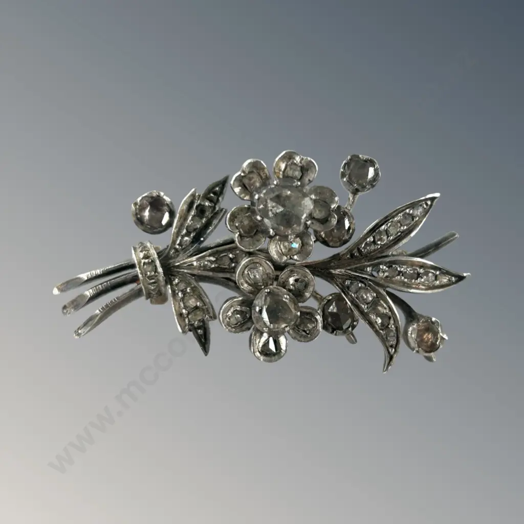 Diamond and Gold Plated Floral Brooch TW12.1gms Image 1++