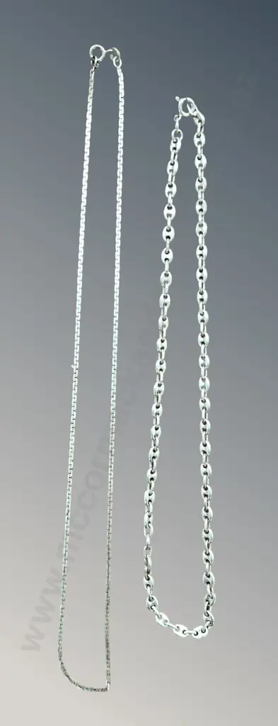 Sterling Silver Anchor Link Chain, 42.5cm and Sterling Silver Flat Link Necklace, 50cm, TW20.8gms Image 1++