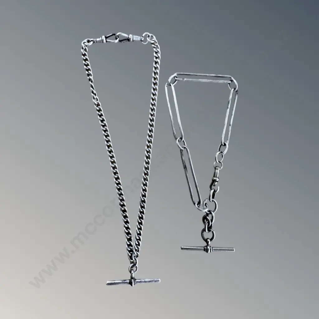 Sterling Silver Watch Chain with Toggle & Mexican Silver Watch Chain with Toggle, L38cm, L27cm, TW58gms Image 1++