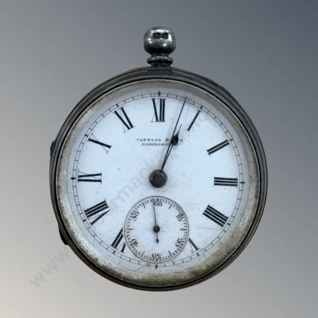 Sterling Silver Pocket Watch - Cattlin & Son, Maryborough TW94gms Image 1++