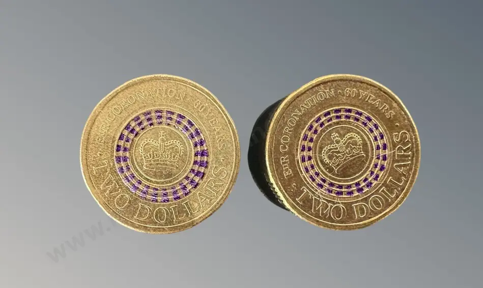 Two 2013 Australian Two Dollar Coins Commerating the 60th Anniversary of Queen Elizabeth II's Coronation Image 1++
