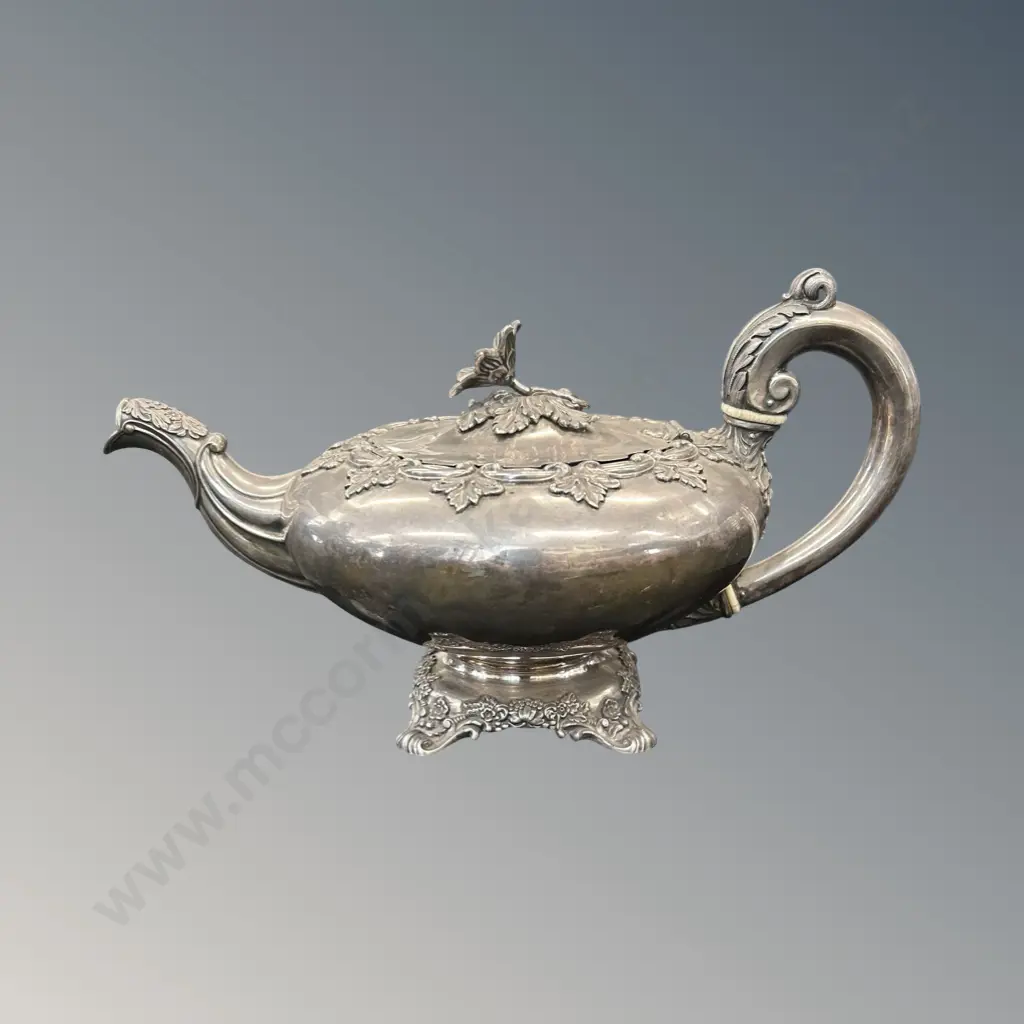 Odiot A Paris French .950 Silver Teapot with Decorative Floral Lid, TW890gms (refer to second photo for mark) Image 1++