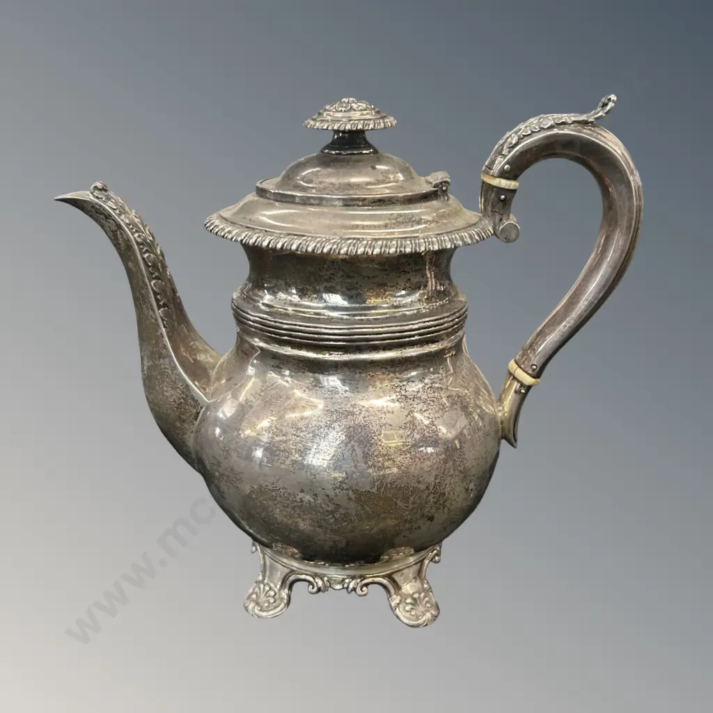 Sterling Silver Teapot with Decorative Leaf Spout, TW683gms Image 1++