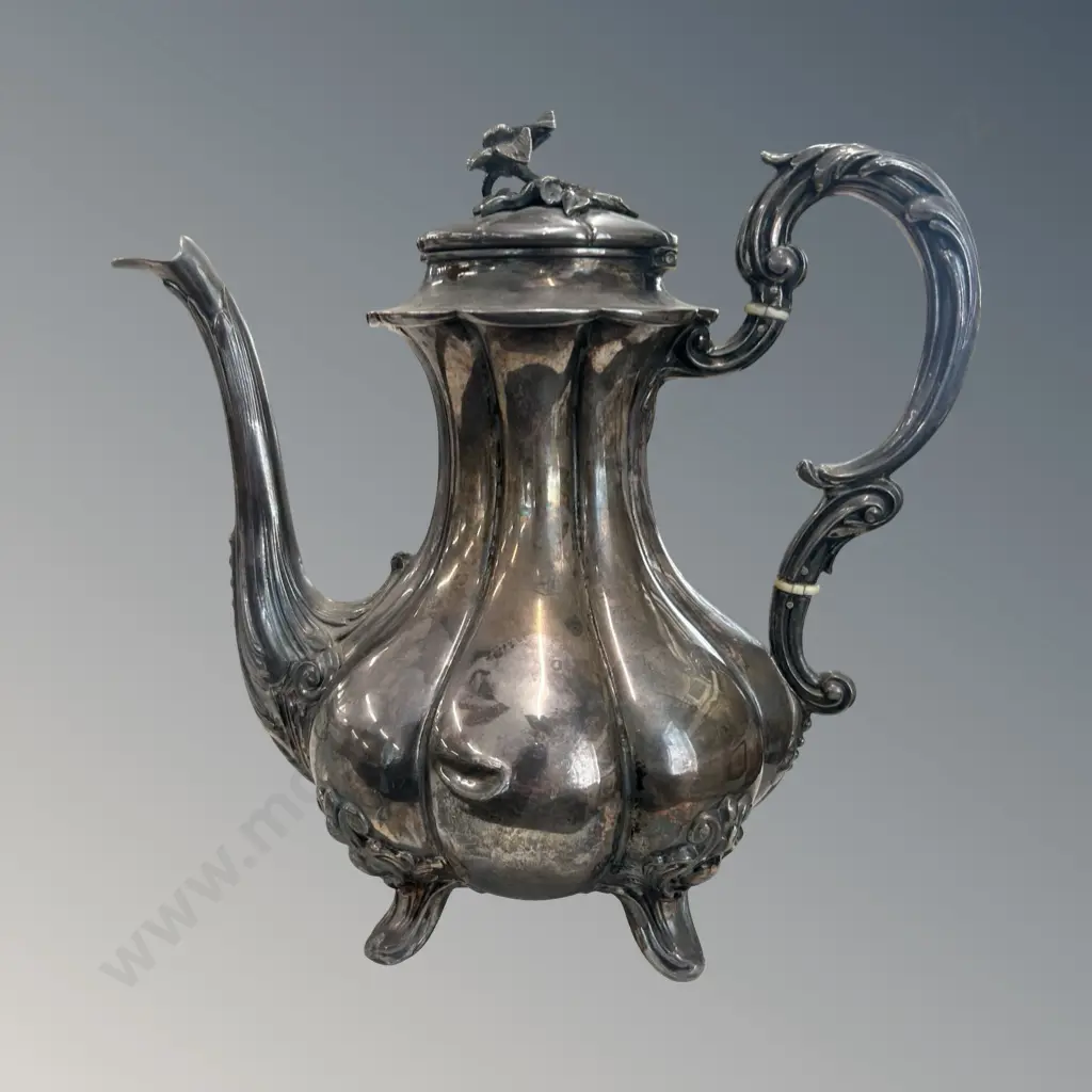 Fizaine French .950 Silver Teapot with Floral Handle, TW500gms, (refer to second photo of mark) Image 1++