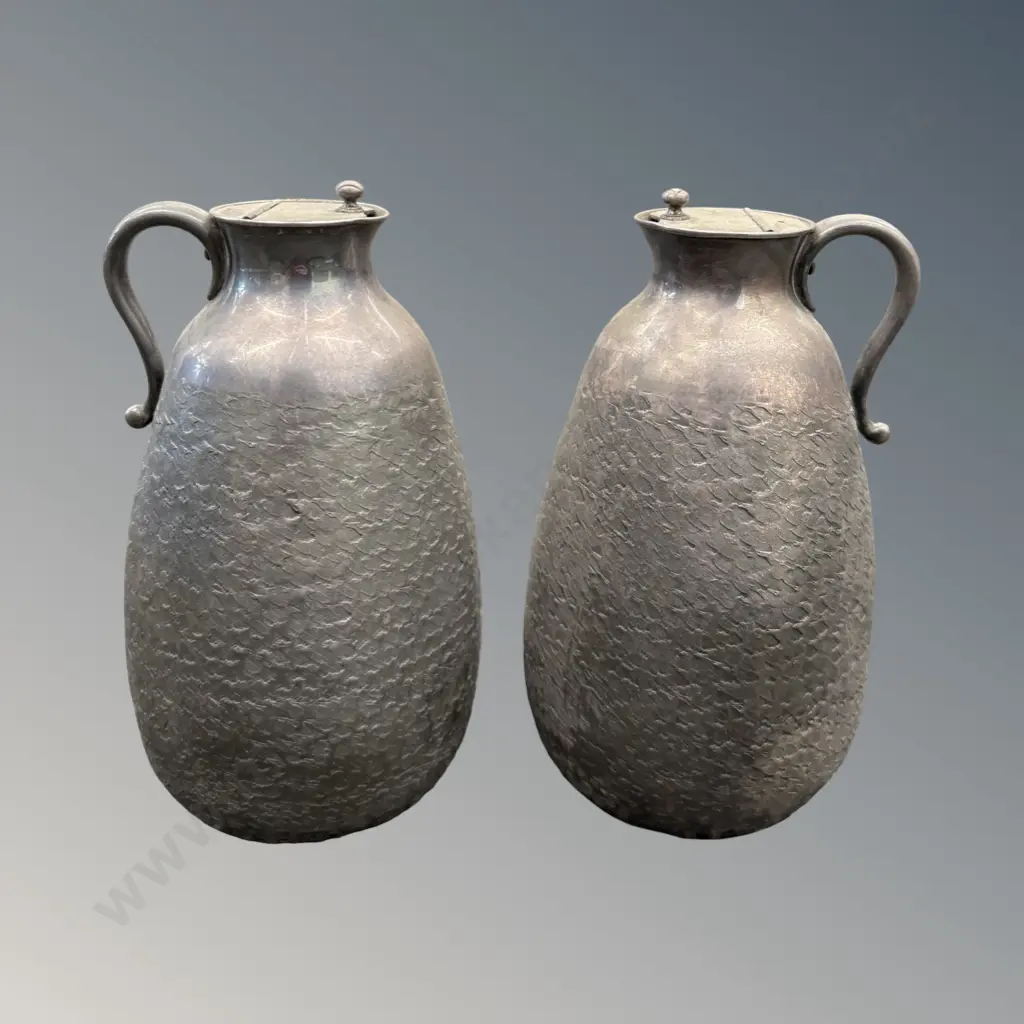 Pair of Chinese Export Silver Sake Carafe Bottles, Beaten Surround, TW309gms (see photo of mark) Image 1++