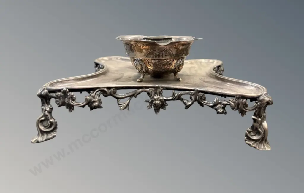Oil Burner in Ornate Footed Stand, .833 Dutch Silver Mark TW425gms Image 1++