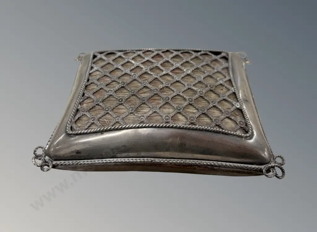 Sterling Silver and Wood Pin Cushion, TW67gms top only Image 1++