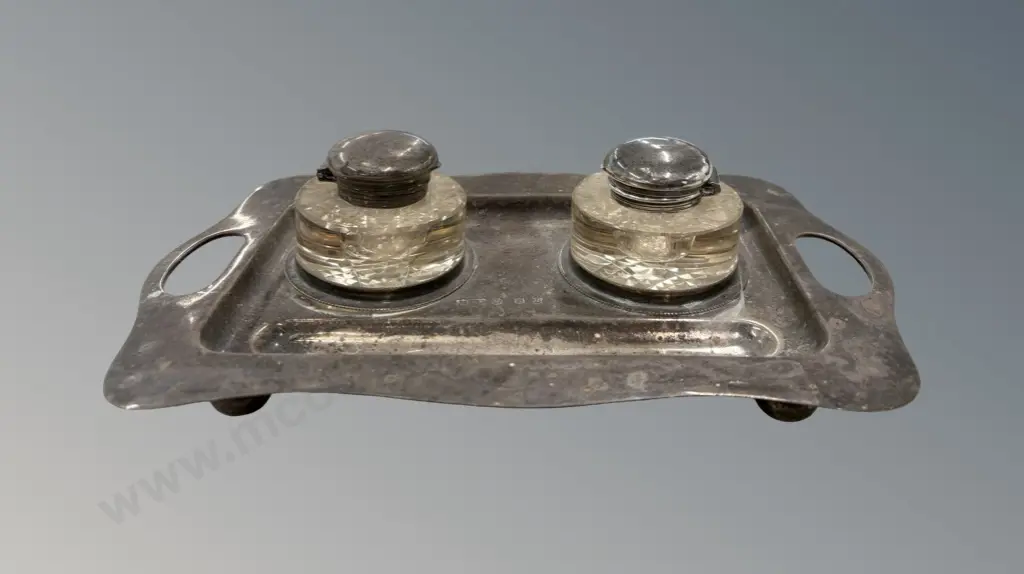 Sterling Silver Inkwell Set, TW355gms (silver weight) Image 1++