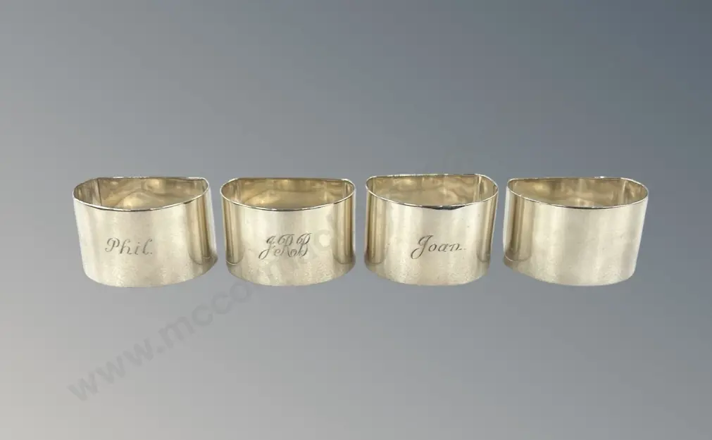Four Sterling Silver Serviette Rings, TW117gms Image 1++