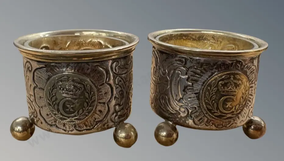 Pair of CG Hallberg Sterling Silver Salt Cellars TW64gms (silver only) Image 1++