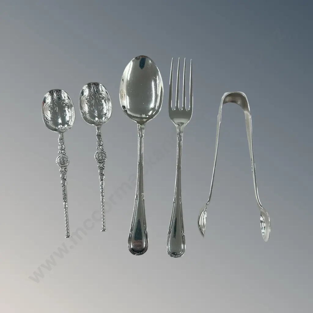 Sterling Silver Tongs, Spoon, Fork, TW86gms Image 1++