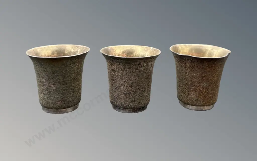 Japanese Silver Sake Cups (3) TW35gms (see photo of mark) Image 1++