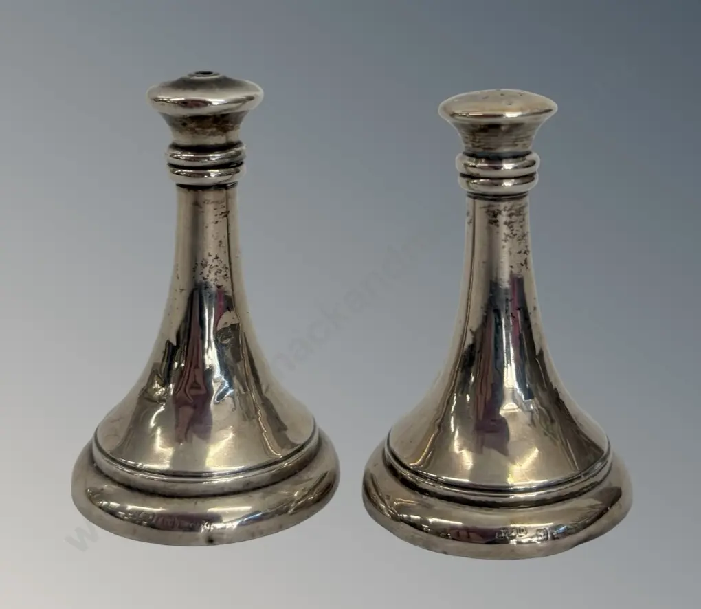 Pair of Sterling Silver Salt and Pepper Shakers, weighted bases, TW59gms Image 1++
