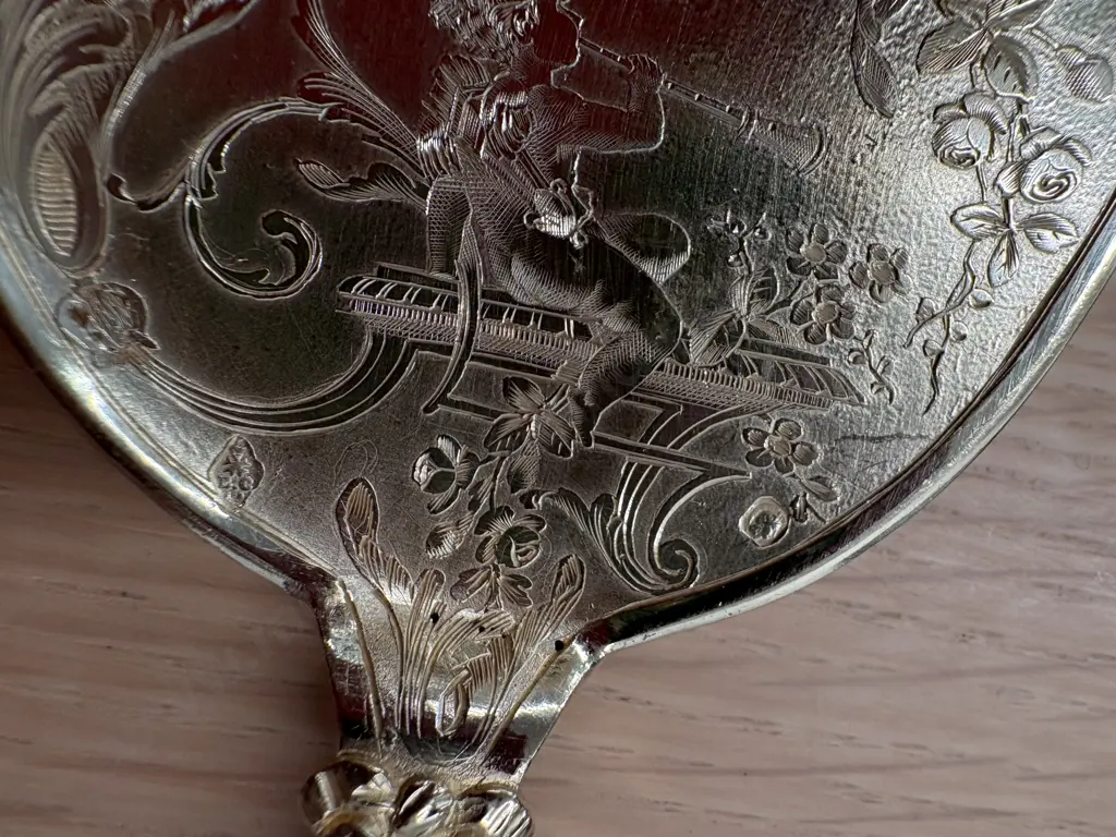 Ernest Cardeilhac French Gilt .950 Silver Serving Set with Musical and Cherub engraving, MOP Handles TW277gms Image 1++