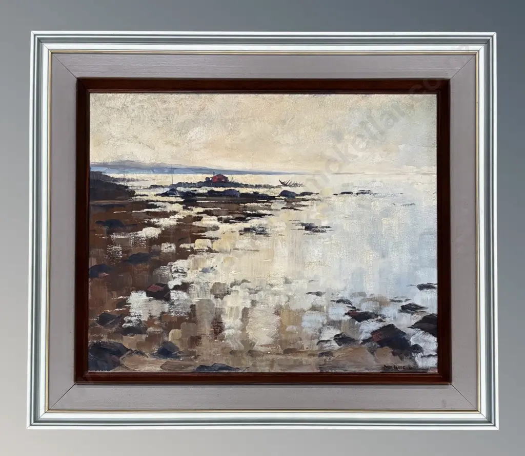Peter Beadle - Ebb Tide and Light, Bluff Estuary, 1967, oil on board, 590x735mm Image 1++