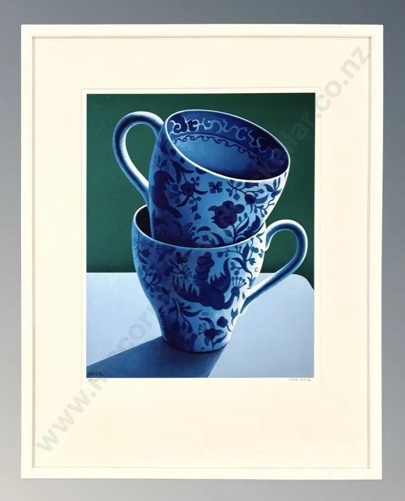 Michael Smither - Two Blue and White Teacups, screenprint 39/85, 530x430mm Image 1++