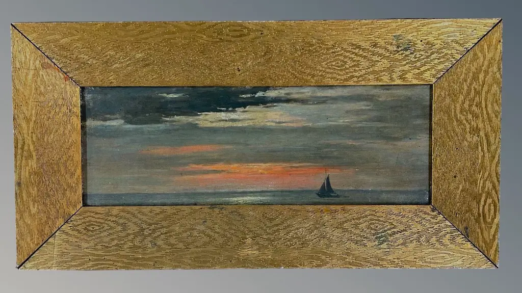 Petrus Van der Velden - Seascape Holland, oil on board, 140mm x 405mm Image 1++
