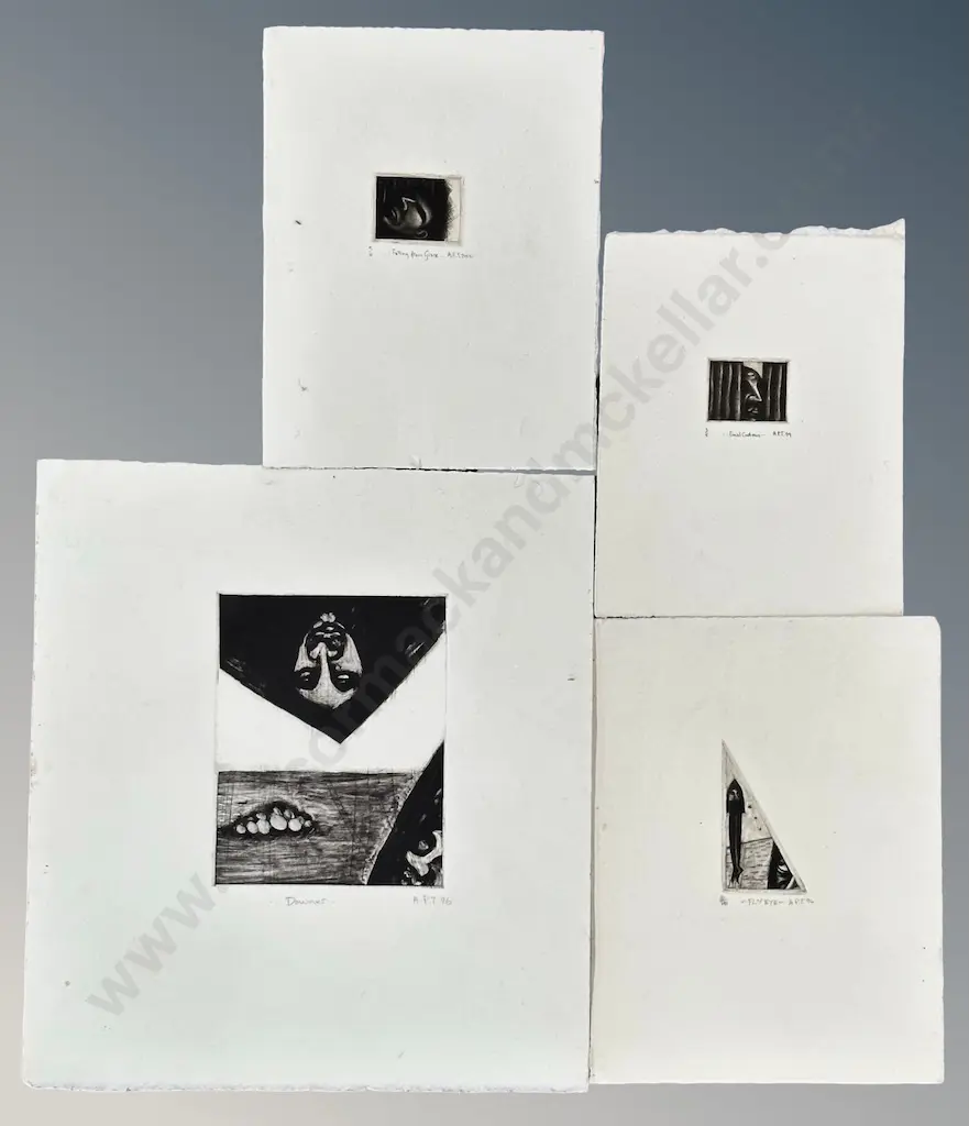 Initialed APT (4) - Downer, Final Curtain, Fly By, Falling from Grace, Numbered works on paper, 270x240mm - 160x130mm Image 1++