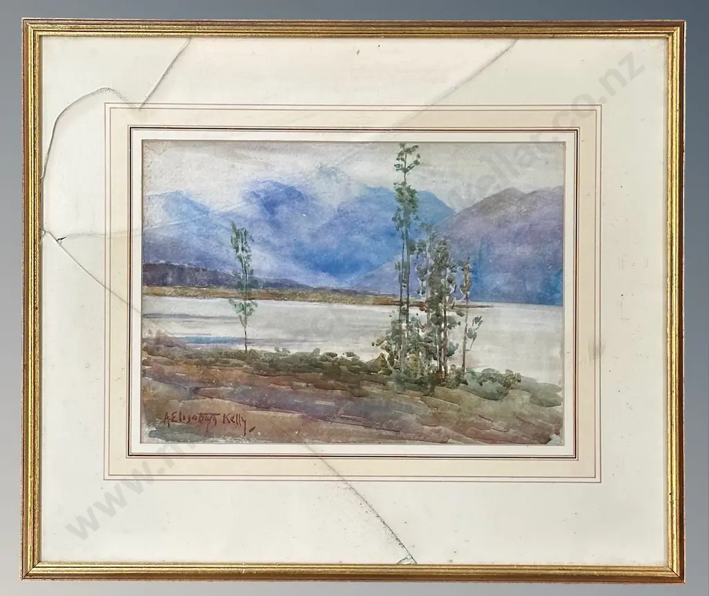 Annie Elizabeth Kelly - Lakeside, watercolour on paper, AF Glass, 215x300mm Image 1++