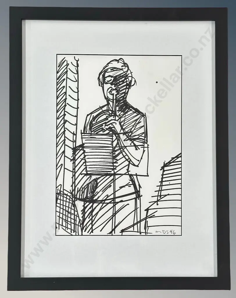 Michael Smither - Figure Playing the Recorder, xerox on paper, pencil signed, 290x200mm Image 1++