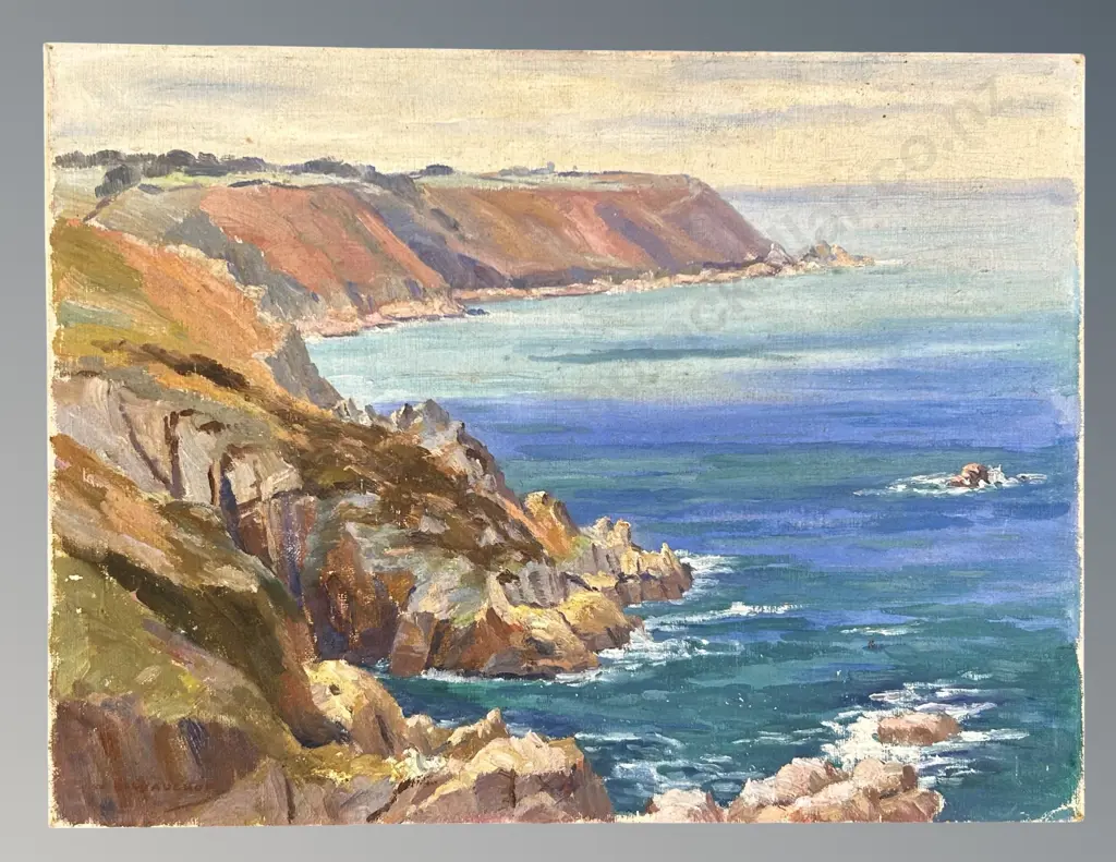 W S Walcoup - Rocky Cliffs, oil on board, 305x405mm Image 1++