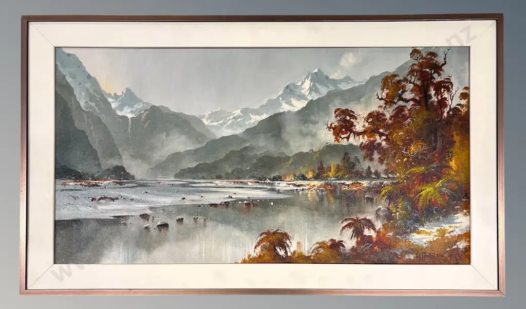 Neil Bartlett - Snowy Lake Scene, oil on canvas, 515x985mm Image 1++