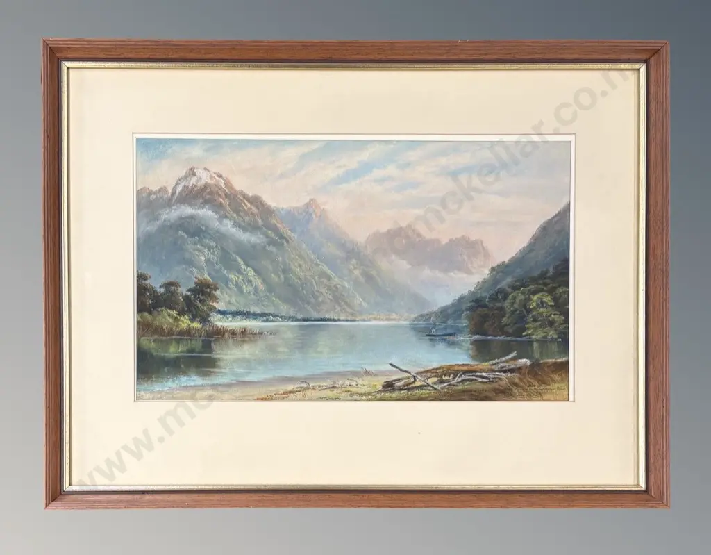 L W Wilson - Head of Lake Ada from the Mouth of the Upper Arthur River, 1899, watercolour on paper, 280x470mm Image 1++