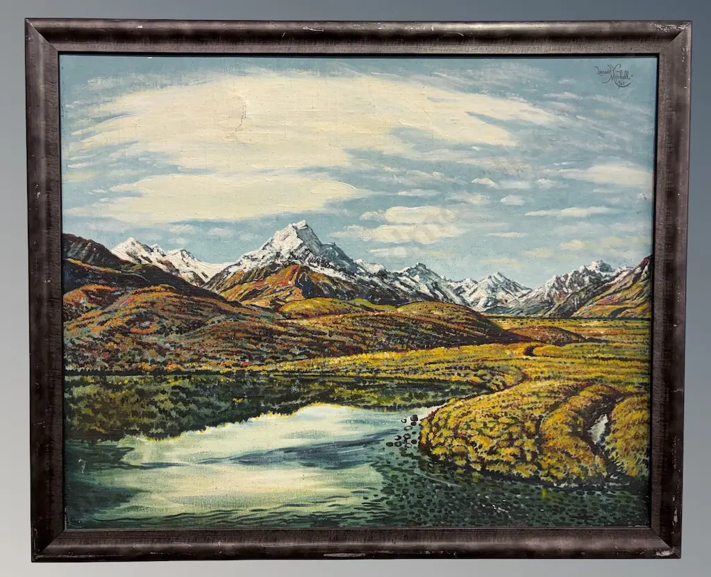 Leonard Mitchell - Afternoon Mount Cook, 1960, oil on board, 600x740mm Image 1++