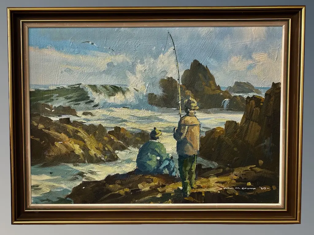John Crump - Rock Fishing on the South Wellington Coast, 1969, oil on board, 490x690mm Image 1++