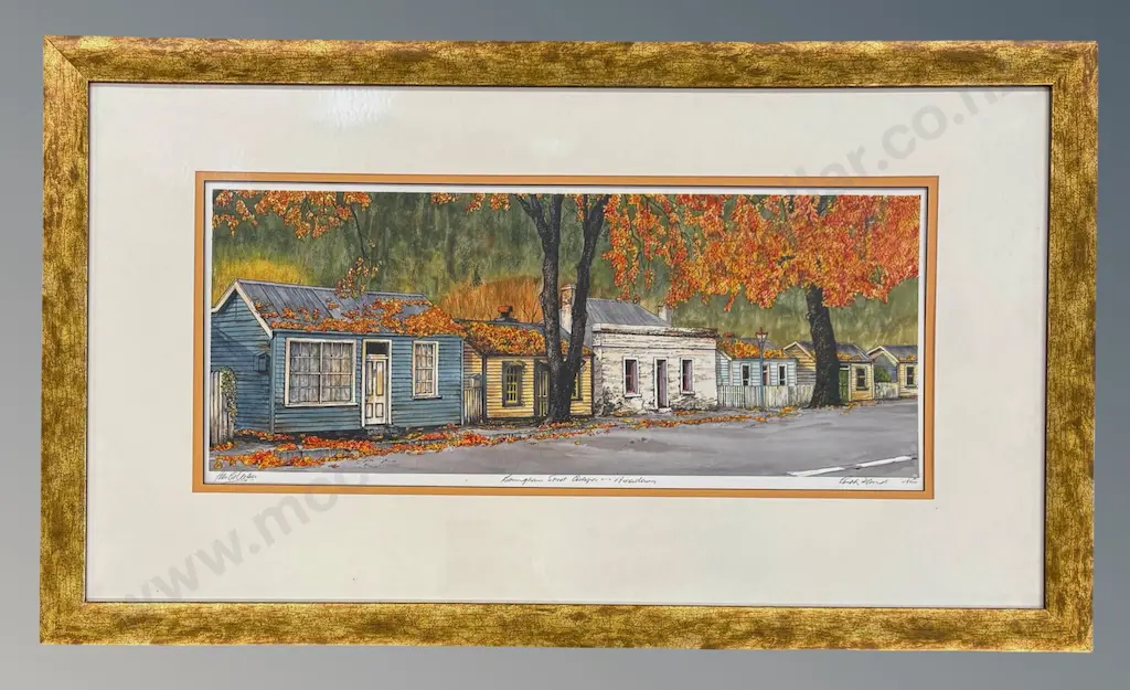 Peter Leitch - Birmingham St Cottages, Arrowtown, pen and watercolour, 290x685mm Image 1++