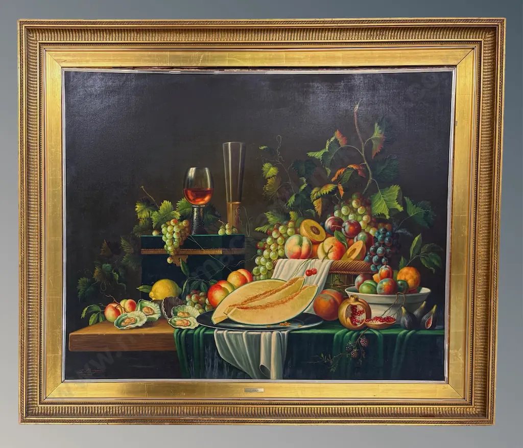 F Borja - Still Life Fruits - Grapes and Peaches, oil on canvas, 790x970mm Image 1++