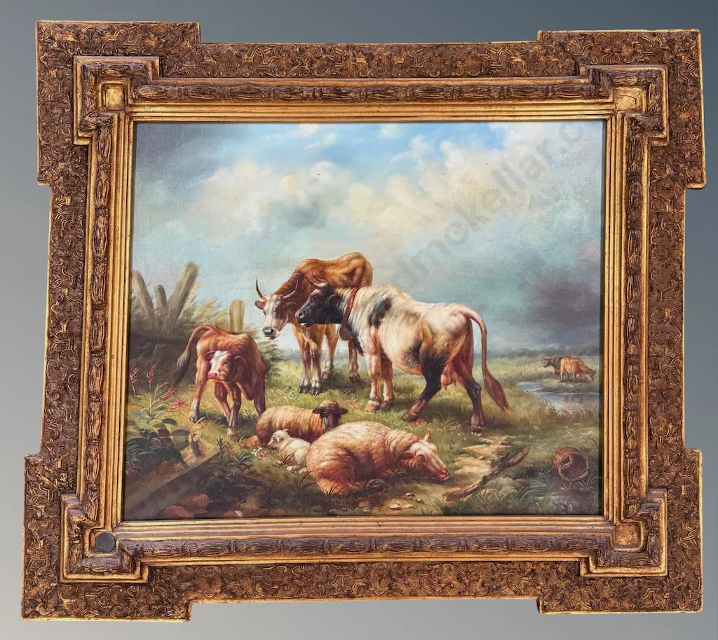 Unsigned - Highland Cattle and Sheep, oil on canvas, 490x590mm Image 1++