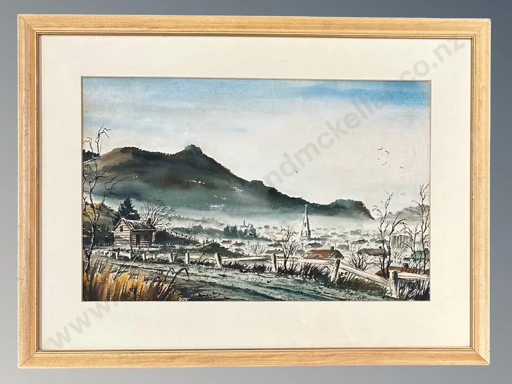 J K Reid - Village Landscape, watercolour on paper, 355x555mm Image 1++