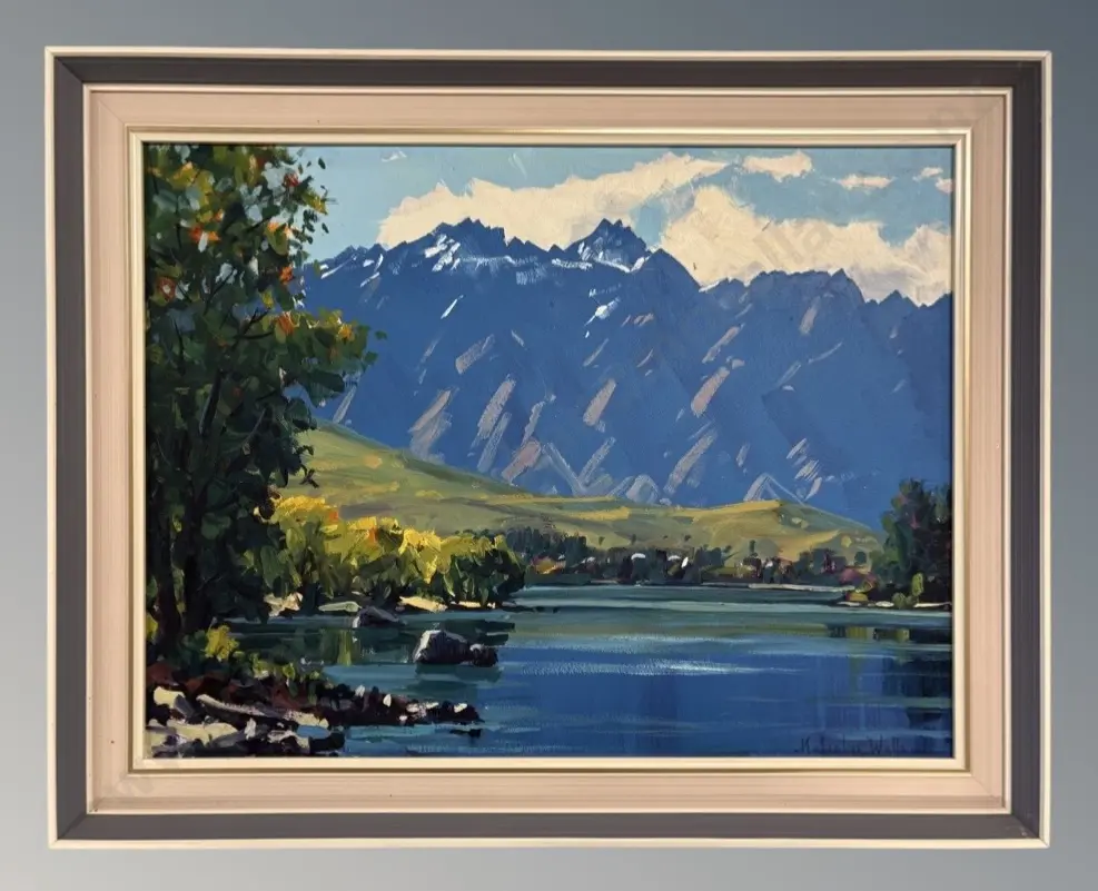 Malcolm Wallace - Towards the Remarkables, Queenstown, oil on board, 400x525mm Image 1++