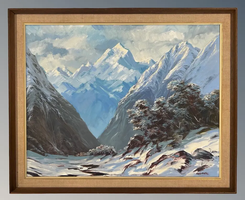 Fred O'Neill - Southern Alps, Mount Cook from the West, oil on board, 550x700mm Image 1++