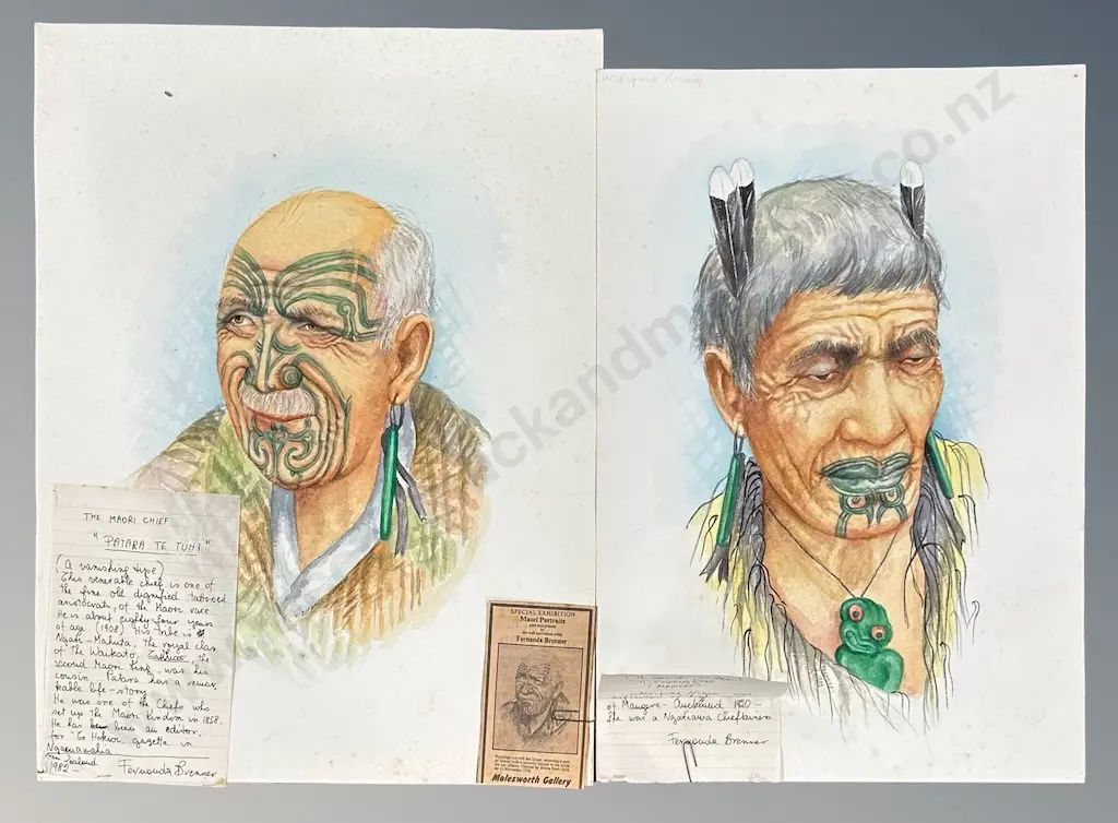 Fernanda Brenner (2) - Maori Chief, Patara Te Tuhi & Chieftainess Whiripine Ninia, watercolour on paper, 510x390mm & Image 1++