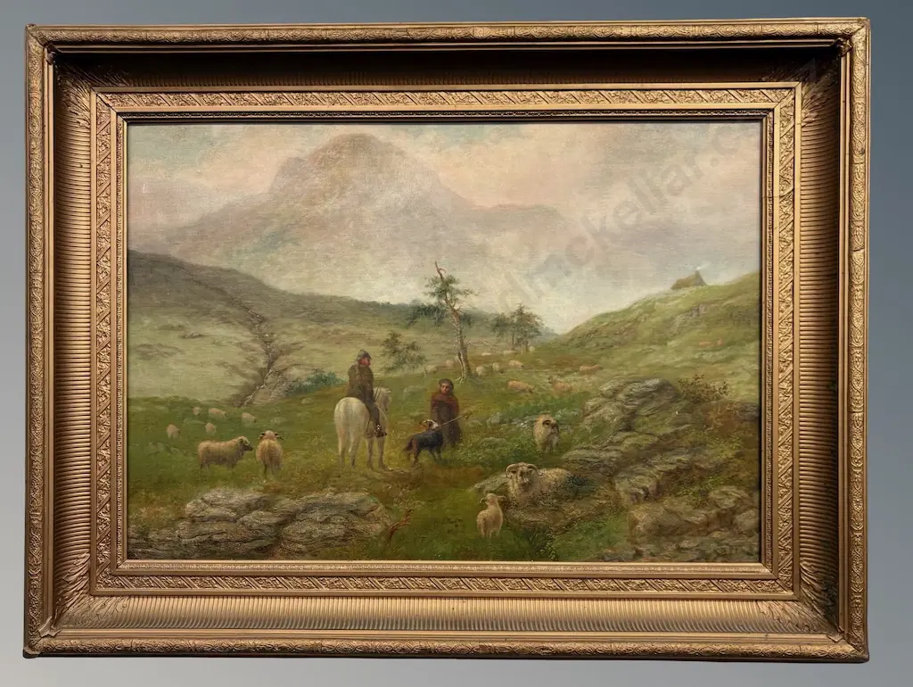 R Cole - Shepherd with his Sheep, oil on board, 580x840mm Image 1++