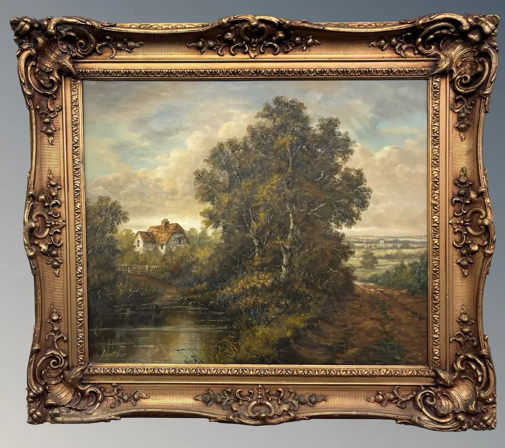 Robert Ixer - Thatch Cottage by the Stream, oil on canvas, 620x750mm Image 1++
