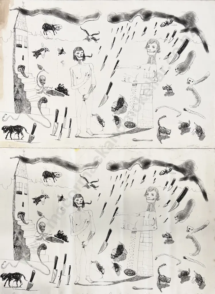 Jason Greig (2) - Punish Your Future to Spite Your Past, 1989, work on paper (one AF water damage), 370x540mm Image 1++