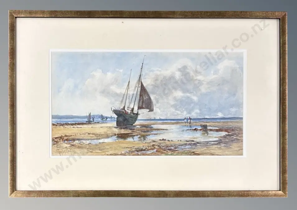 J Hughes Clayton - Boats at the Shoreline, watercolour on paper, 210x385mm Image 1++