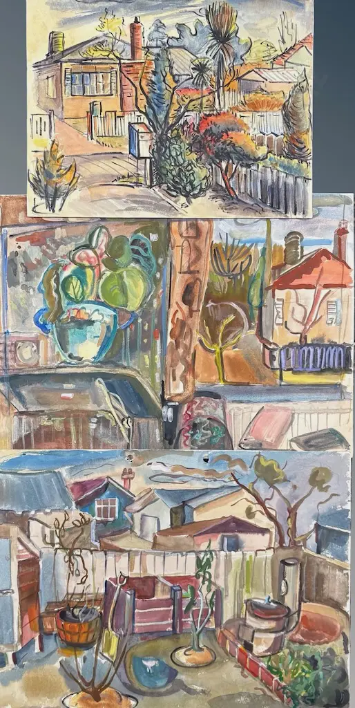 Assortment of Unframed Barbara Blakemore Fowler Paintings - Suburban Houses Image 1++