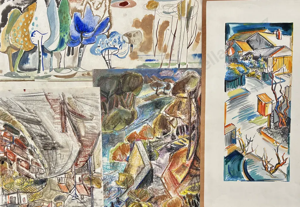 Assortment of Unframed Barbara Blakemore Fowler Paintings - Streetscapes Image 1++