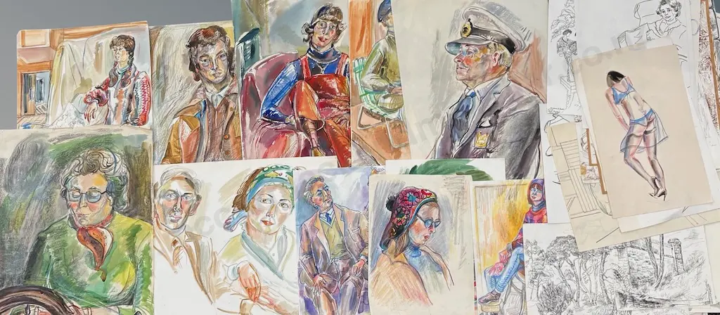 Assortment of Unframed Barbara Blakemore Fowler Paintings and Sketches - Portraits and Studies Image 1++