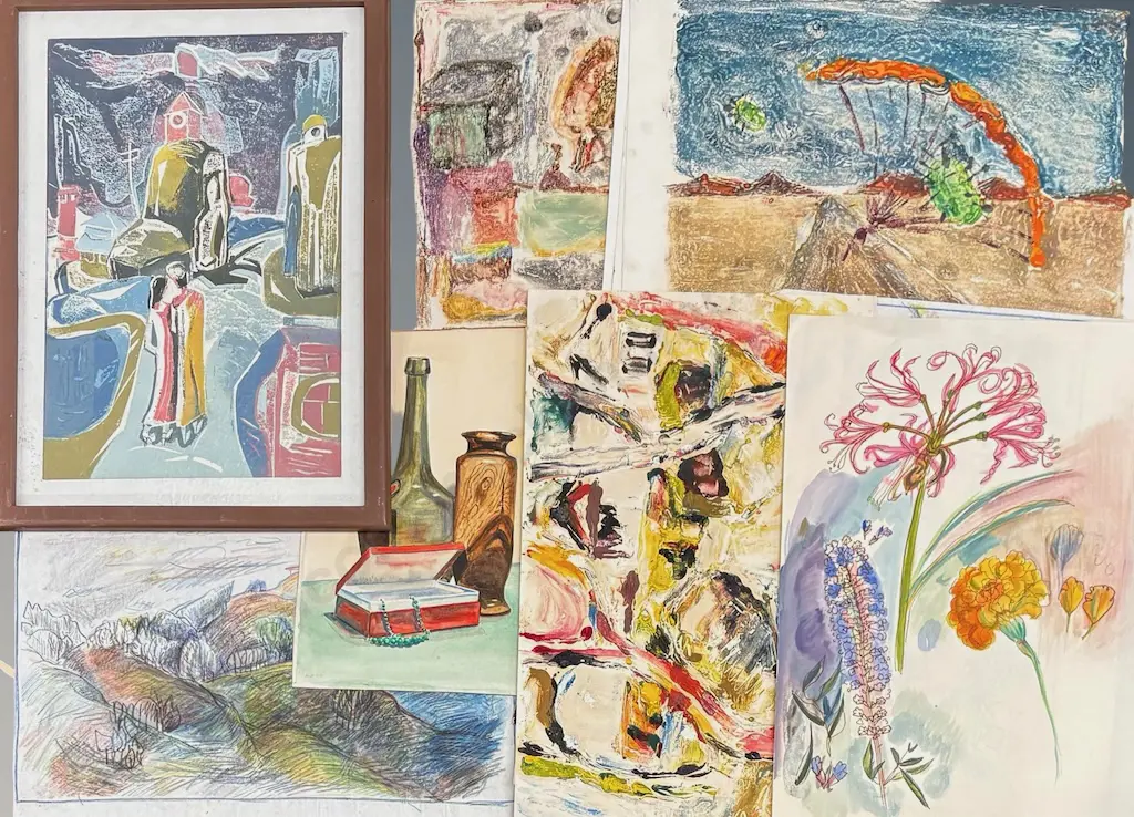 One Framed and Assortment of Unframed Barbara Blakemore Fowler Paintings - Abstracts and Still Life's Image 1++