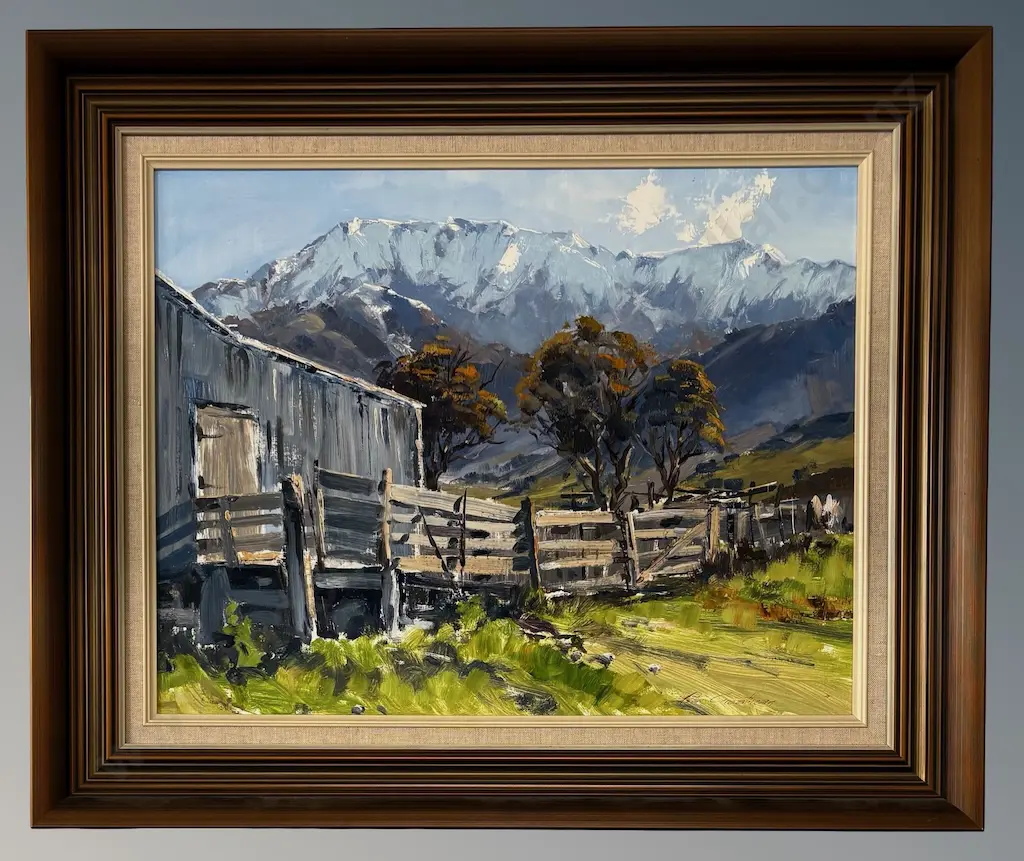 Aston Greathead - Harnetts Woolshed, Kaikoura, oil on board, 445x510mm Image 1++